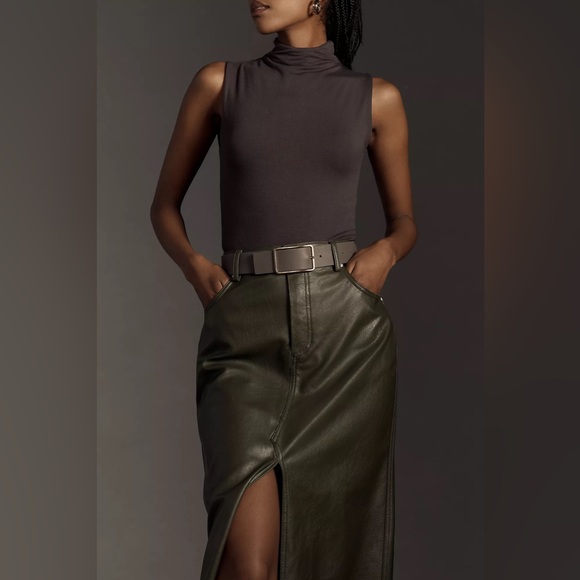 Anthropologie The Madi Faux-Leather Front-Slit Maxi Skirt by Pilcro - Picture 7 of 13